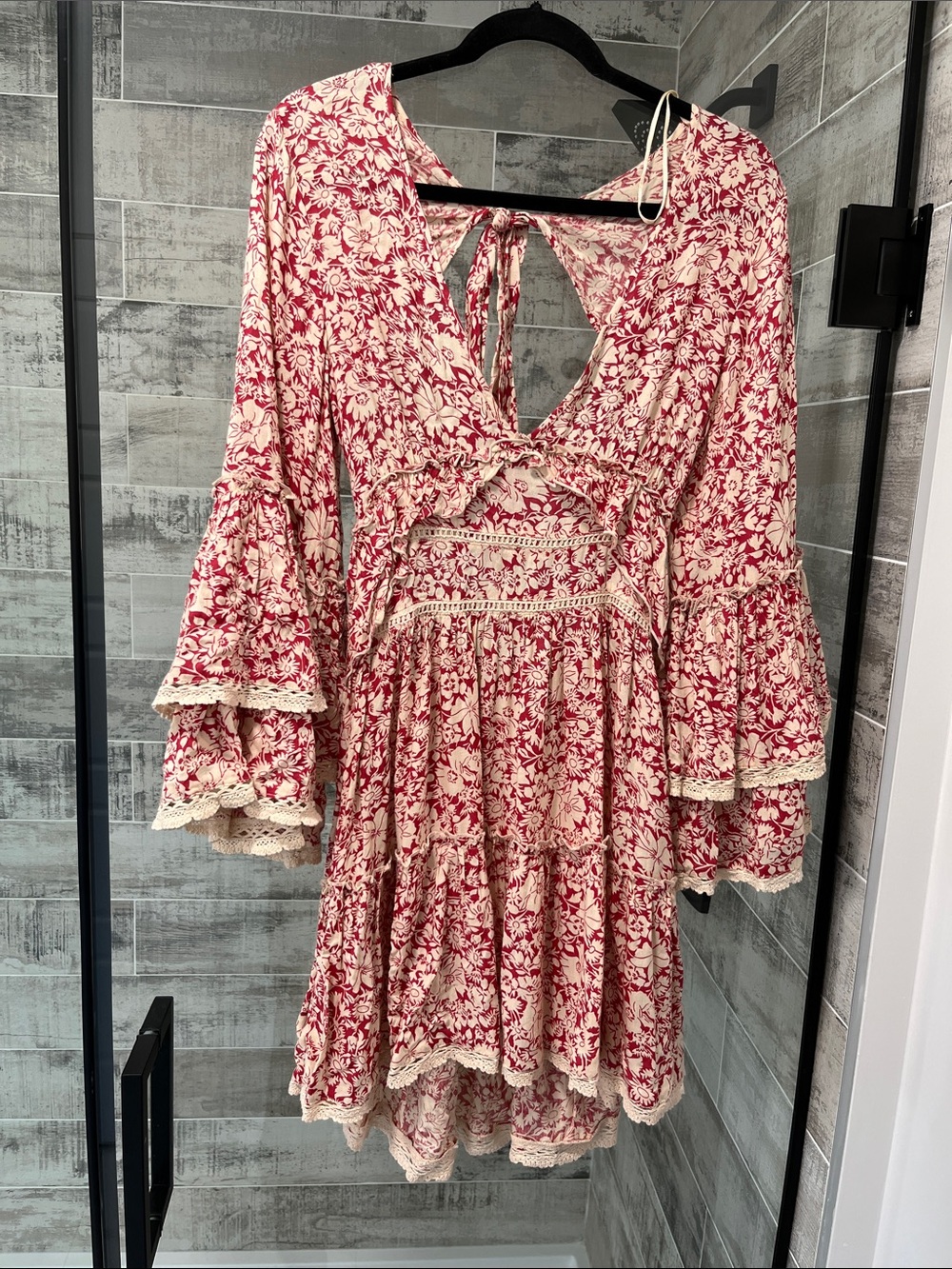 Free people Floral Tie-Back Mini Dress in Red and Cream